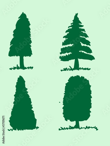 Vector trees with leaves   black silhouettes