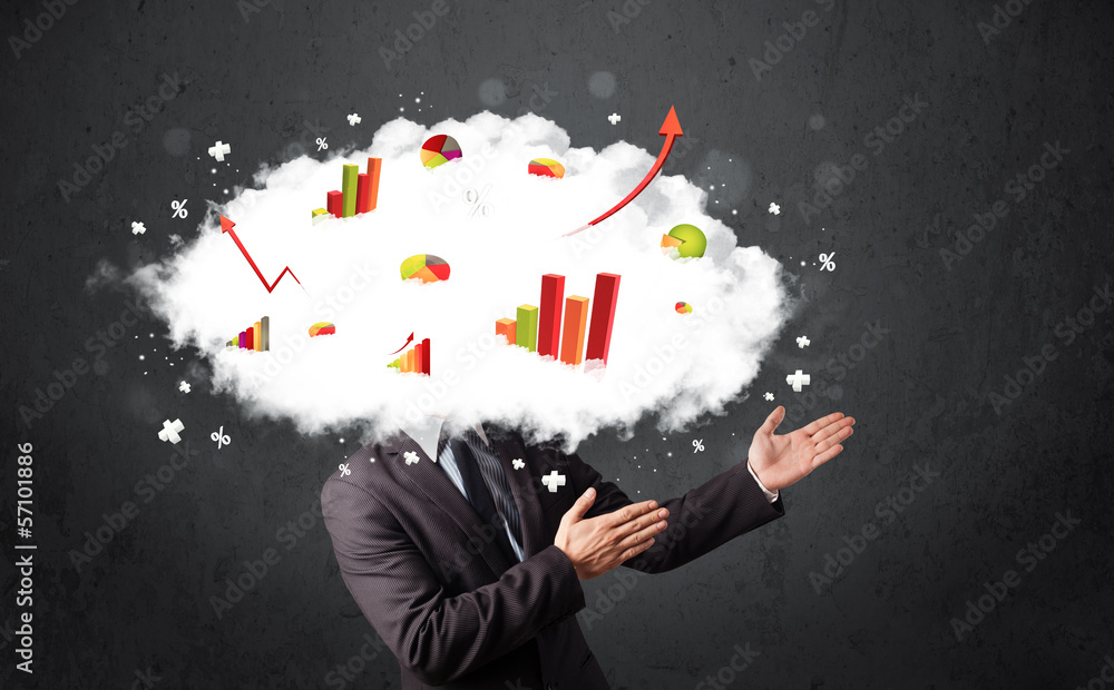 Modern business man with a graph cloud head Modern business man with a graph cloud head