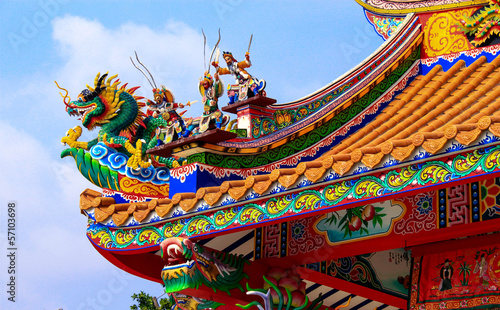 Traditional Chinese style style roof in temple, Thailand