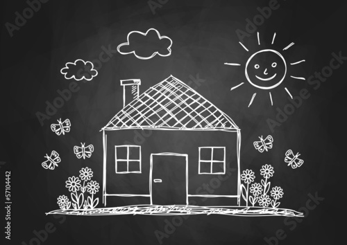 Drawing of house on blackboard