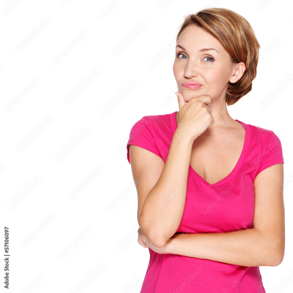 Portrait of the pretty thinking woman on white Portrait of the pretty thinking woman on white