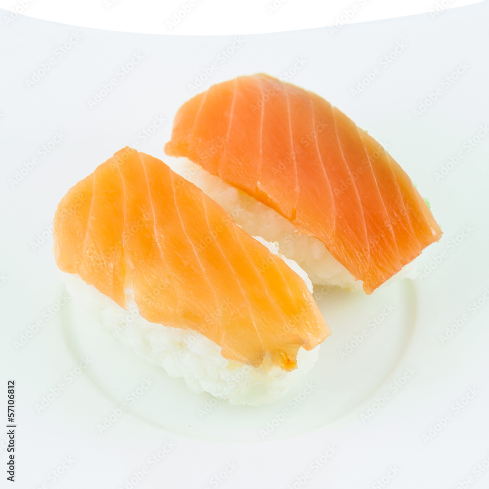 Japanese traditional cuisine salmon sushi on the plate Japanese traditional cuisine salmon sushi on the plate