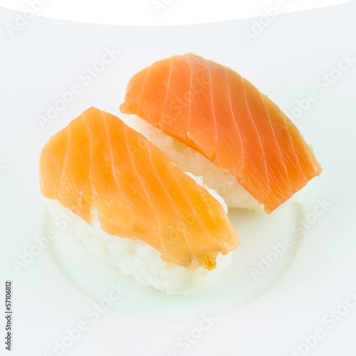 Japanese traditional cuisine salmon sushi on the plate