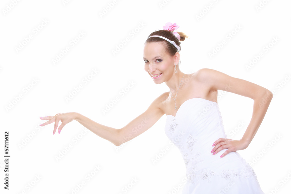 woman in wedding dress choosing picking up isolated woman in wedding dress choosing picking up isolated