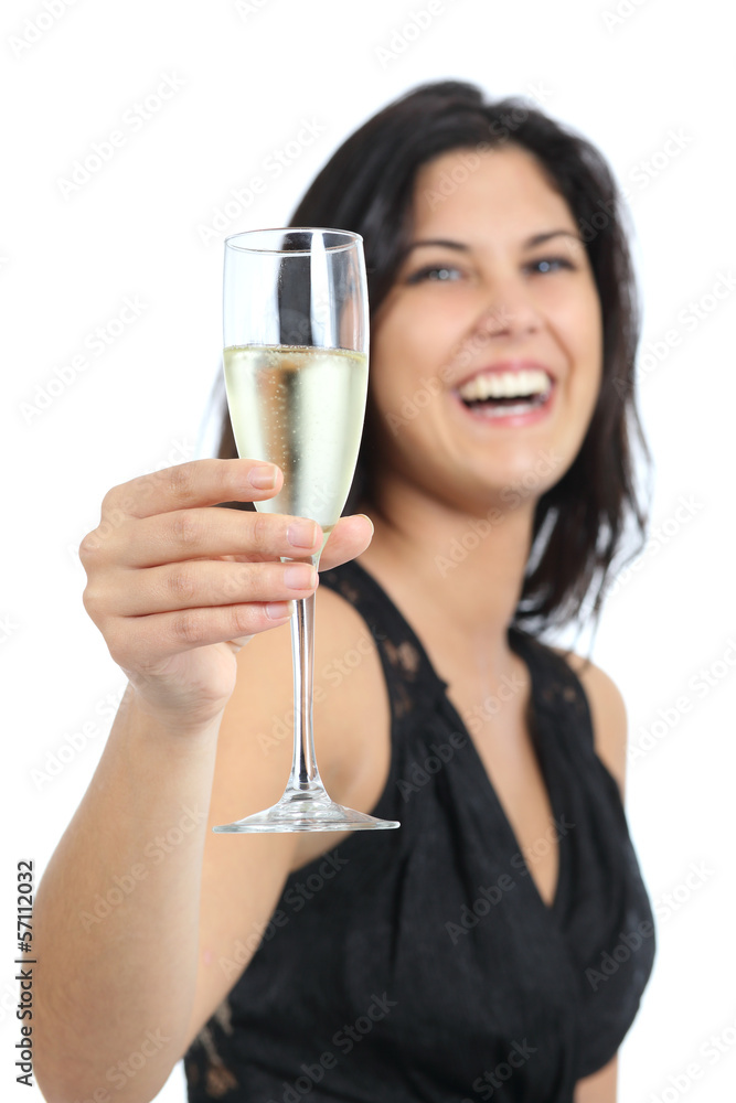 Beautiful woman laughing and toasting with champagne Beautiful woman laughing and toasting with champagne