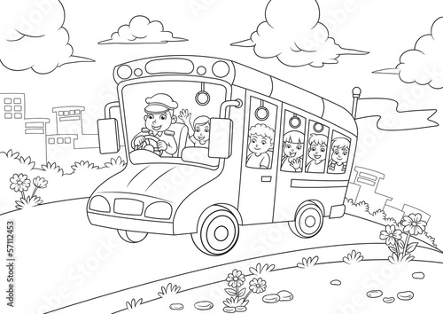 school bus outline for coloring  book