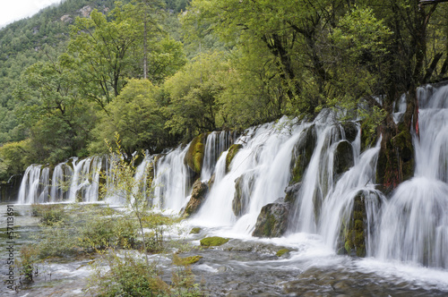 Waterfalls among trees