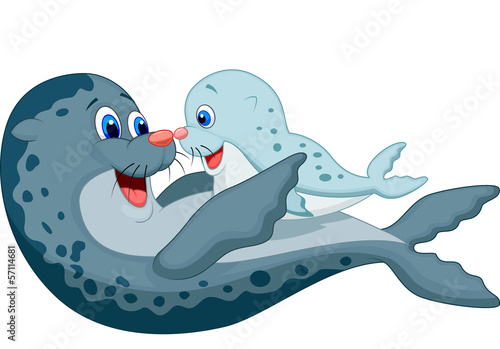 Mother and baby seal cartoon