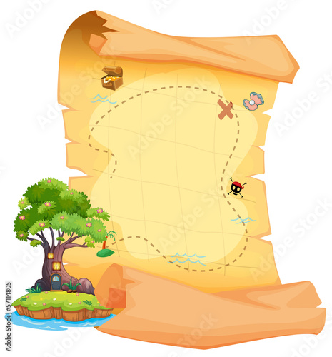 A treasure map with an island