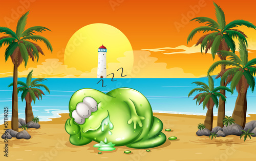 A monster sleeping soundly at the beach