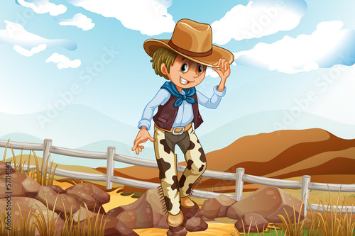 An adventurer above the hill near the rocky area