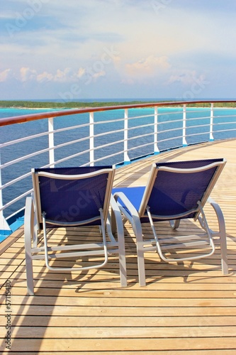  Lounge chairs on a cruise ship deck 
