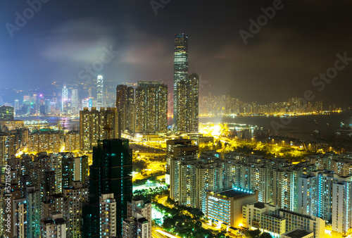 Urban city in Hong Kong at night © leungchopan