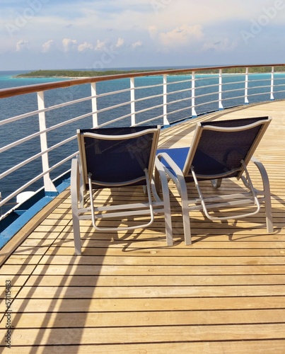  Lounge chairs on a cruise ship deck 