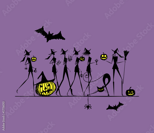 Halloween holiday, young witches for your design