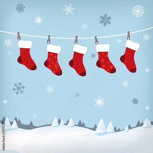 christmas stockings in winter landscape