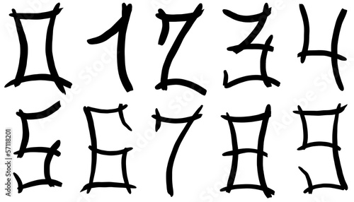 Arabic numerals hand written by black ink