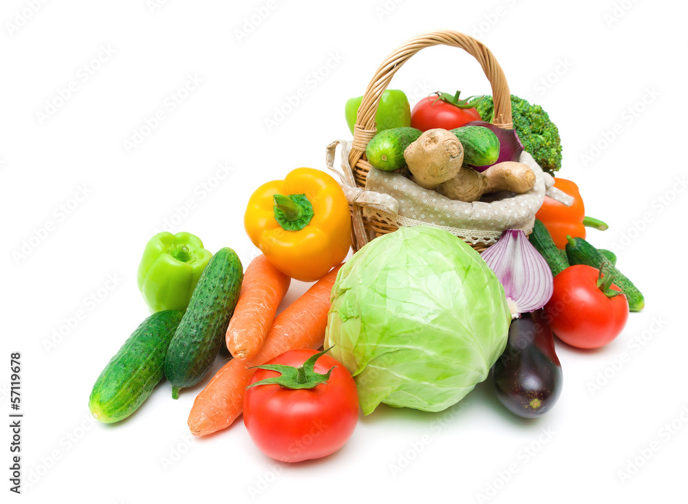 Fresh vegetables isolated on a white background. horizontal phot Fresh vegetables isolated on a white background. horizontal phot