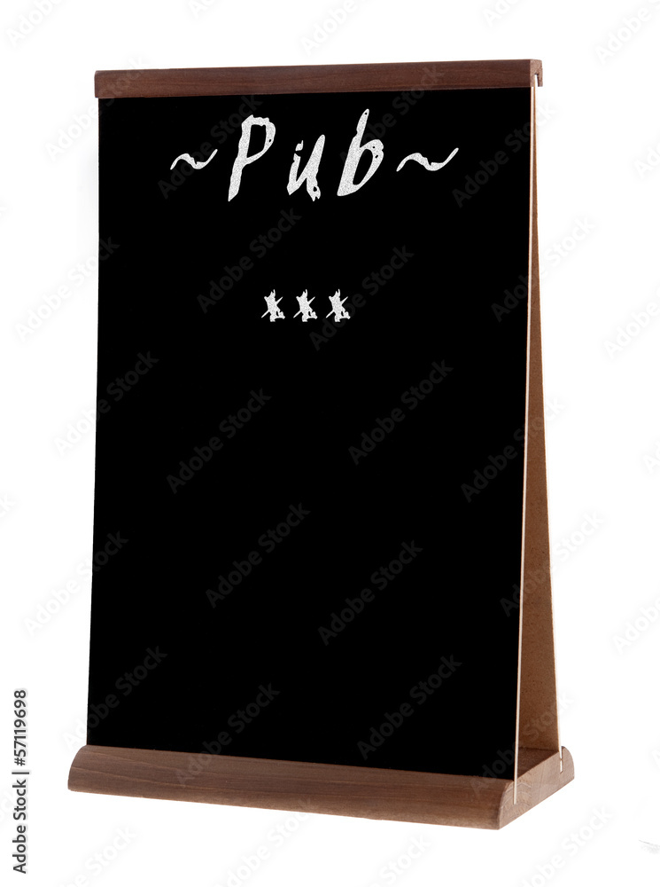 Empty pub chalk board stand (people stopper) isolated on white