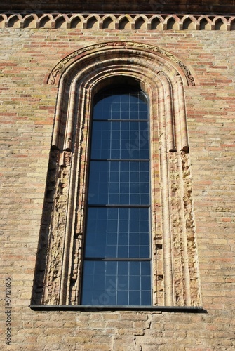 Romanesque cathedral window detail, Crema, Lombardy, Italy © Crisferra