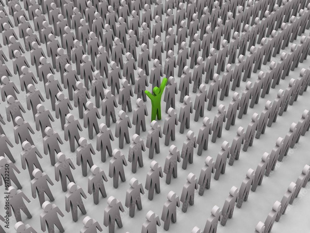 Obraz premium Unique person in crowd. Concept 3D illustration