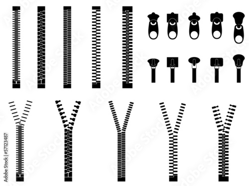 Zippers set illustrated on white