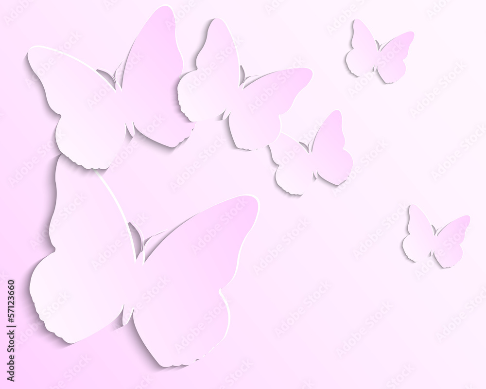 Pink background with paper butterflies Pink background with paper butterflies
