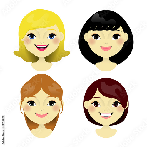 Vector illustration of beautiful women faces