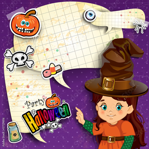 Halloween invitation with cartoon witch