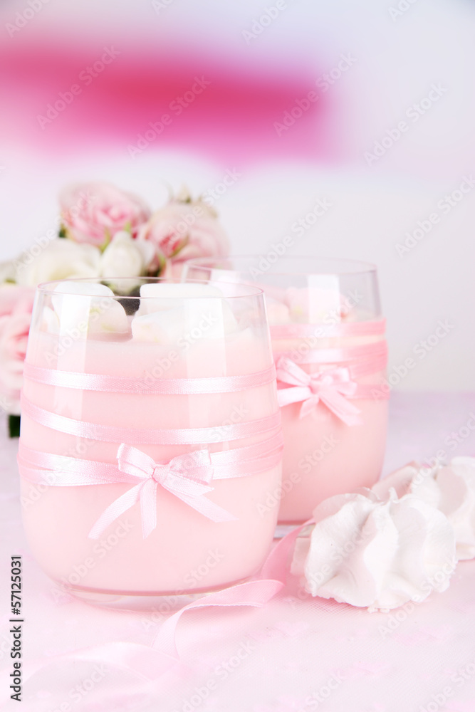 Tasty yogurt with marshmallows, close up Tasty yogurt with marshmallows, close up