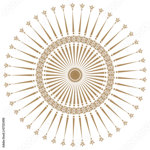 Decorative gold  frame with vintage round patterns on white.