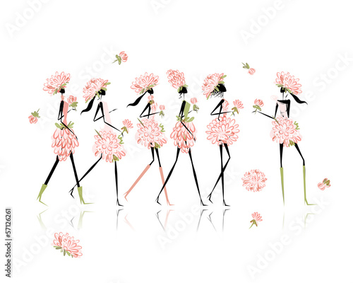 Girls dressed in floral costumes, hen party for your design