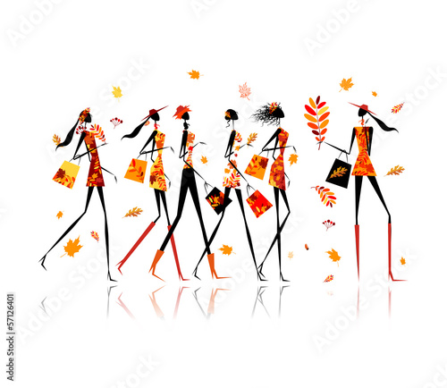 Girls with shopping bags, autumn sale for your design
