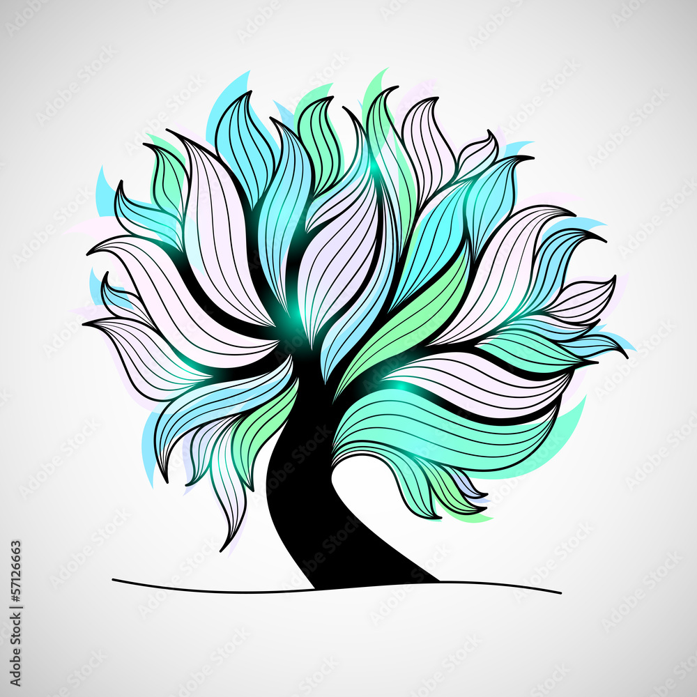 Bright colorful tree with branches and leaves Bright colorful tree with branches and leaves