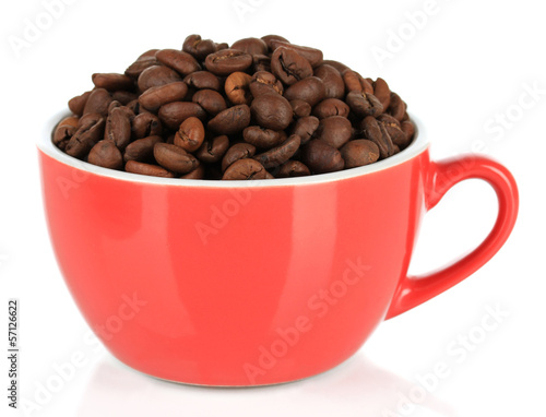 Coffee beans in cup isolated on white