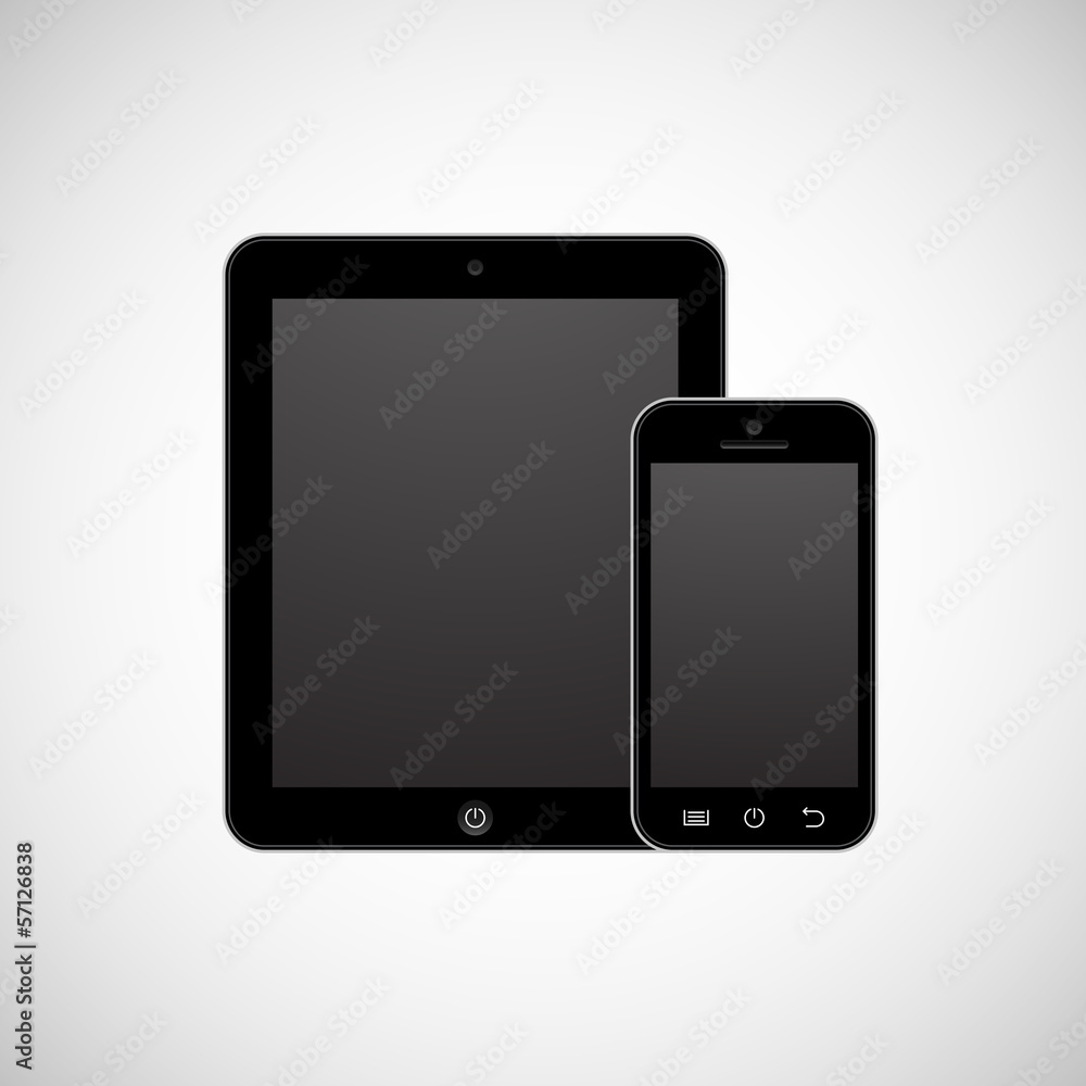 Realistic white tablet computer and mobile phone Realistic white tablet computer and mobile phone