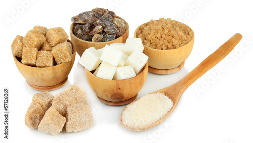 Different types of sugar isolated on white