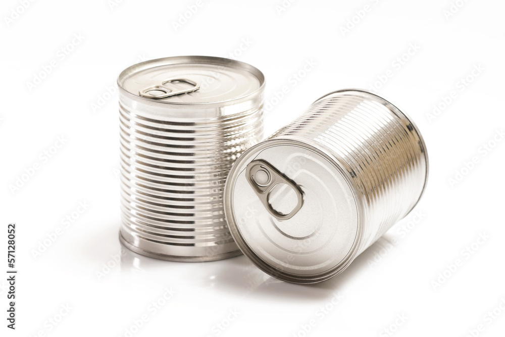 two tin cans isolated on white background two tin cans isolated on white background