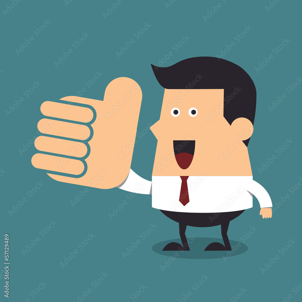 Young businessman with big thumb up, Business concept