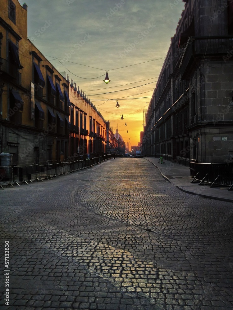 Empty Street at Sunrise in Mexico City North America