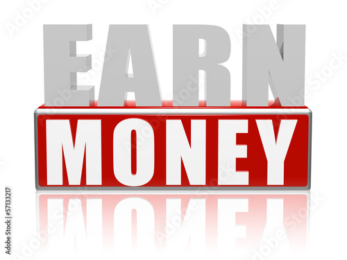 earn money in red white banner - letters and block