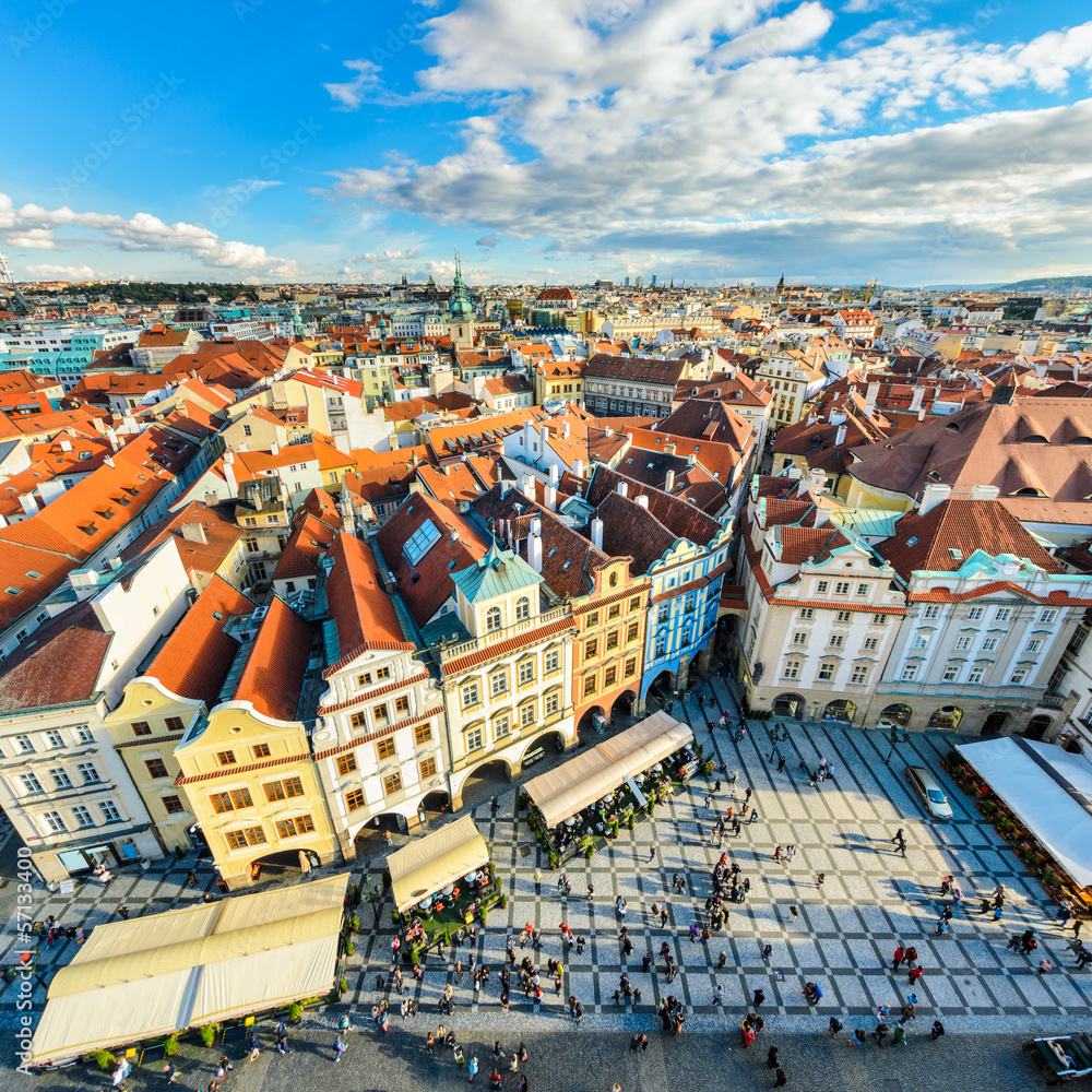 Fototapeta premium Traditional house roofs in Prague, Czech Republic