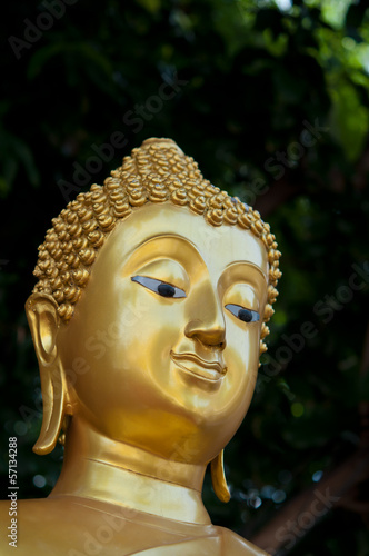 The golden face of Buddha statue