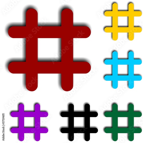 Colorful hash tag or pound symbols