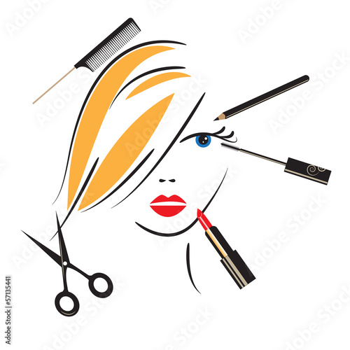 Woman's face with make up accessories
