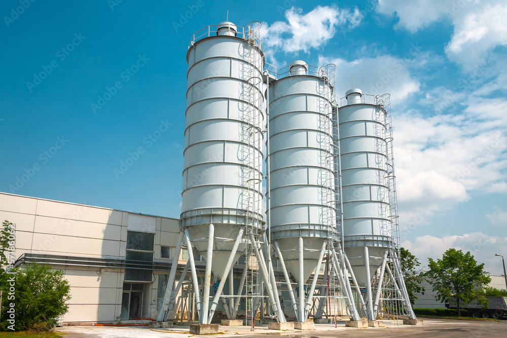 Large silos outdoors