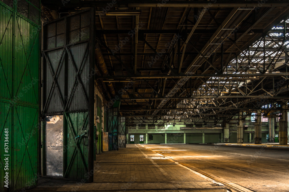 Dark industrial interior of a building