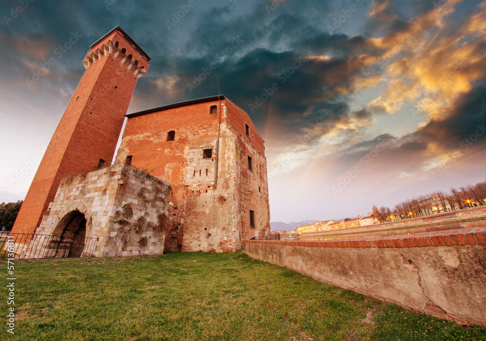 Pisa. Wonderful view at sunset of ancient Citadel Tower Pisa. Wonderful view at sunset of ancient Citadel Tower
