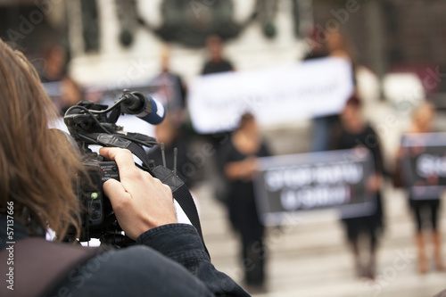 covering a street protest using video camera