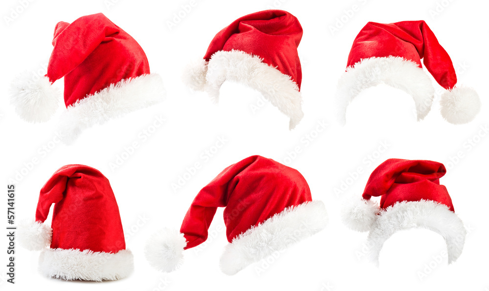 Set of red Santa Claus hats Set of red Santa Claus hats